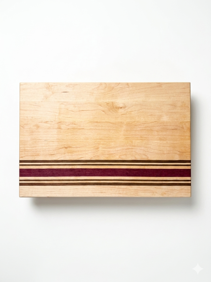 Sandbar — light maple with purple heart, mahogany, walnut accents